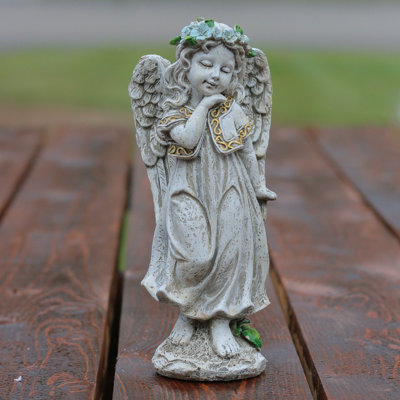 Standing Angel with Floral Crown Outdoor Garden Statue