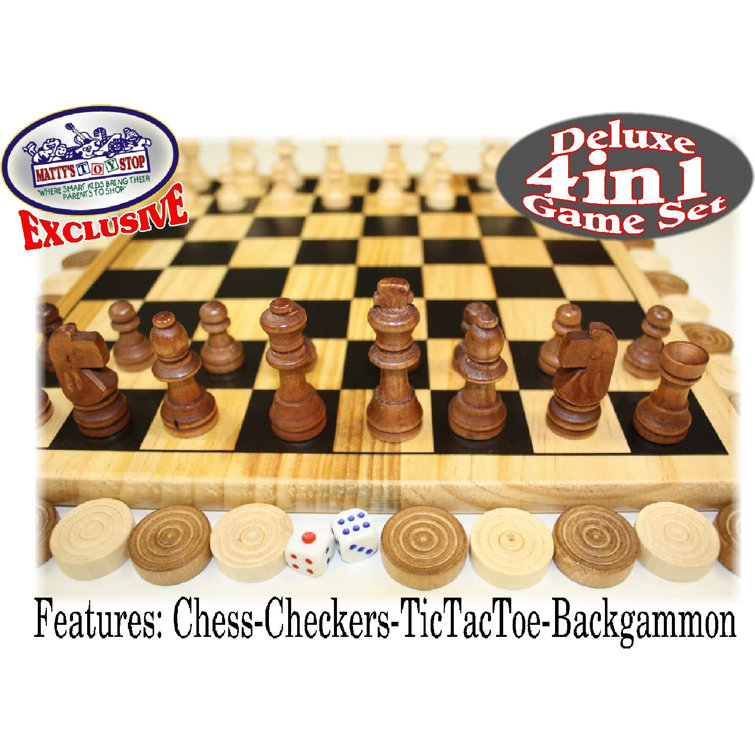 Deluxe Vintage Wood Chess and Checkers Game Set