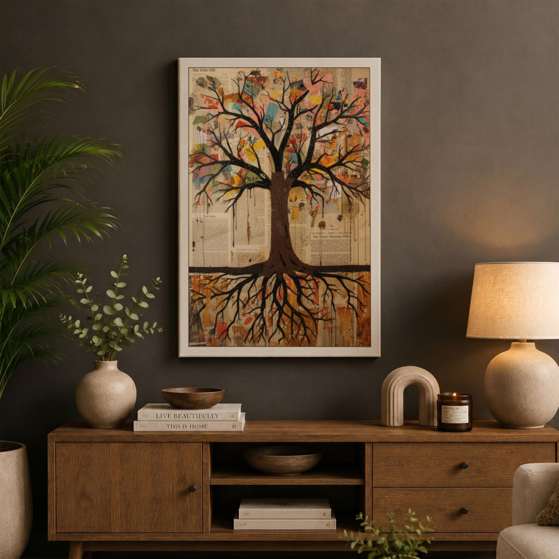 Rooted Growth Botanical 1 Piece Wrapped Canvas Wall Art, 18x12 - 45.7 x 30.5 cm, Black Border