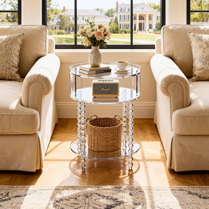Modern Acrylic Round Side Table, Clear End Table For Living Room, Nightstand For Bedroom, Lobby And Office, Easy Assembly