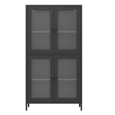 Armoire en métal avec 4 portes en verre et niveaux de tablettes réglables - autoportante pour la maison, le bureau et la cuisine