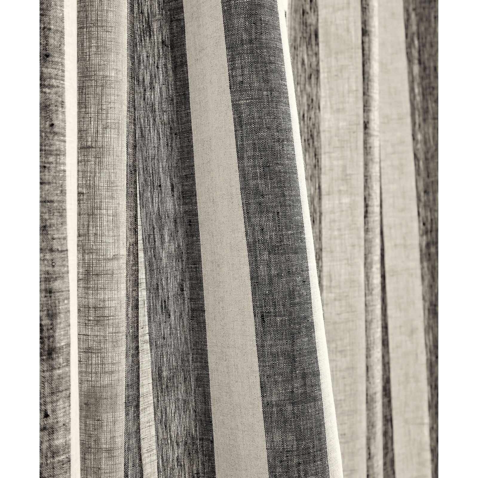 Striped Pure Linen Semi-Sheer Curtain Panel, Black and Natural, 52" W x 108" L