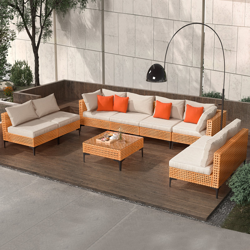 Ensemble de 9 meubles de patio pour l'extérieur Ensemble de mobilier modulaire pour l'extérieur Canapé modulaire en osier avec coussins et table à thé