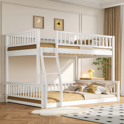 Full XL Over Queen Bunk Bed With Ladder And Guardrails
