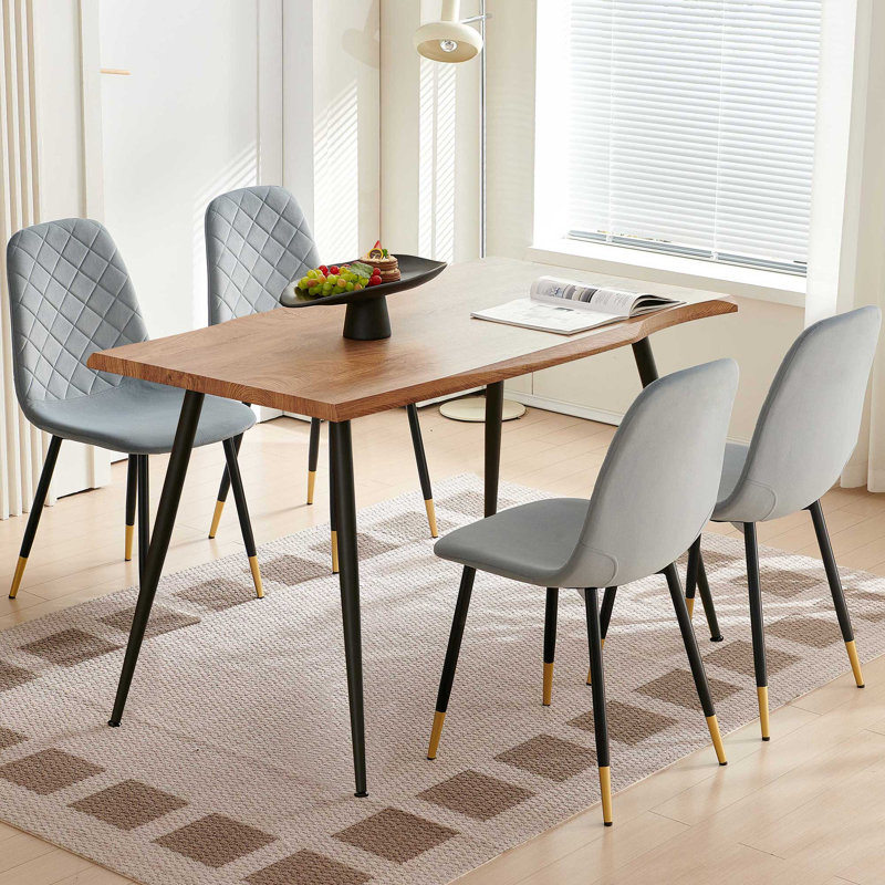 Breakfast Table Set For 4, Rectangular Table Velvet Dining Chair, Gray