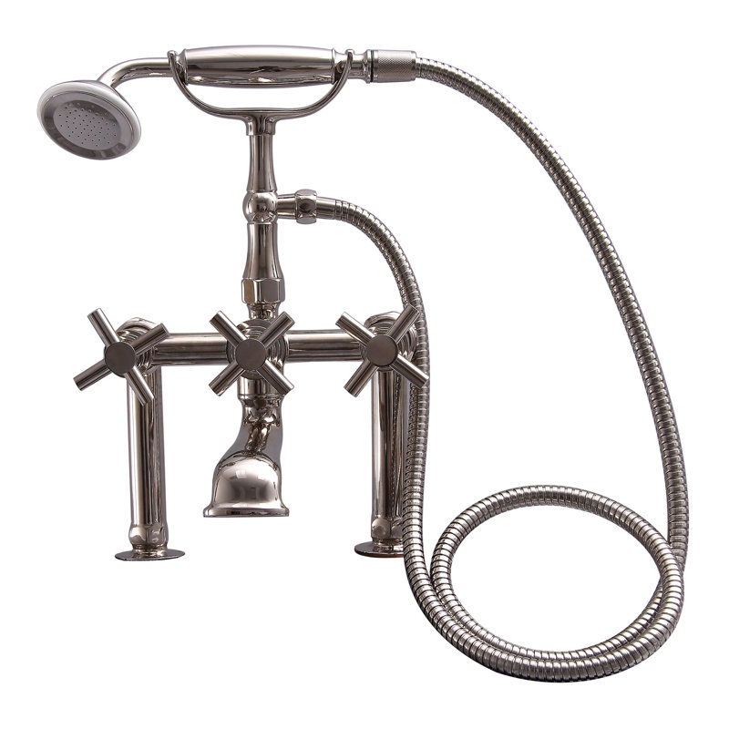 3 Handle Bathroom Clawfoot Tub Faucet with Diverter, Polished Nickel