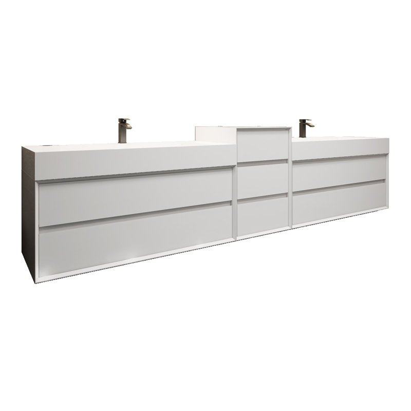 Albizu 114" Wall-Mounted Double Bathroom Vanity, White