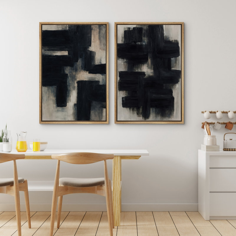 Art mural abstrait, ensemble de 2 reproductions d'art encadrées sur toile, H 36 po x l 48 po, Naturel