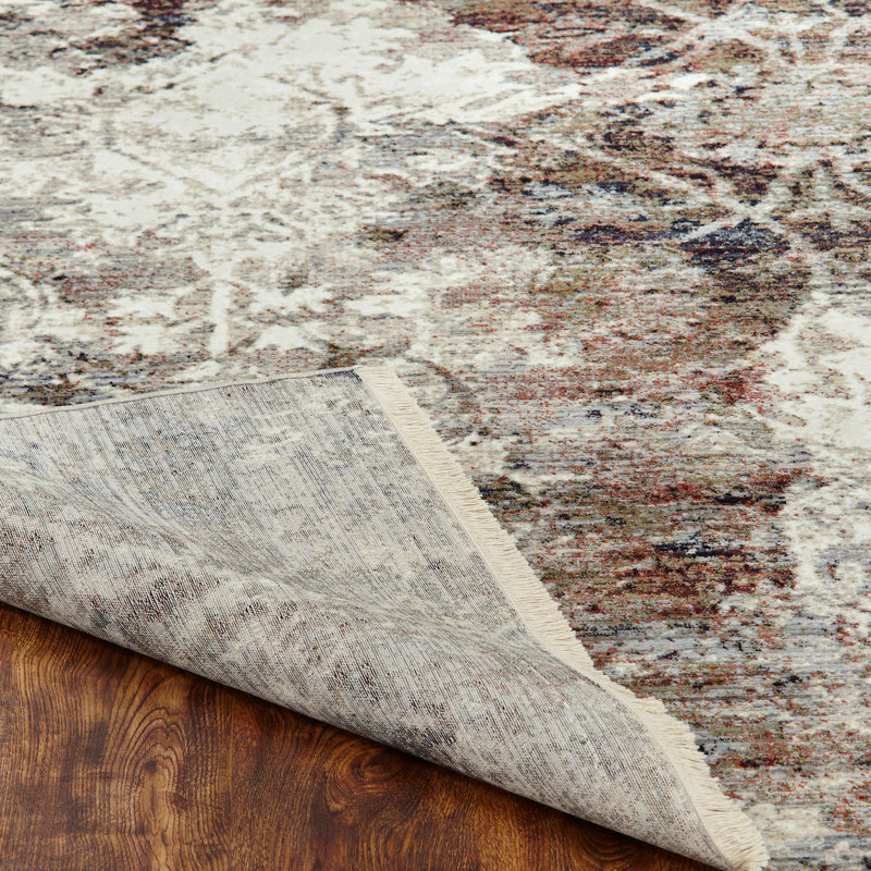 Lightfoot Abstract Area Rug in Ivory/Gray, Rectangle 5'2" x 7'8"