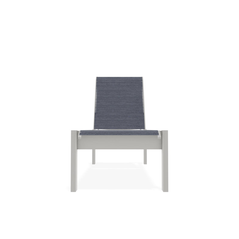 Leeward Sling Marine Grade Polymer Lay-flat Stacking Armless Long Frame Chaise with Wheels, Cobalt 35D Sunbrella®, Snow