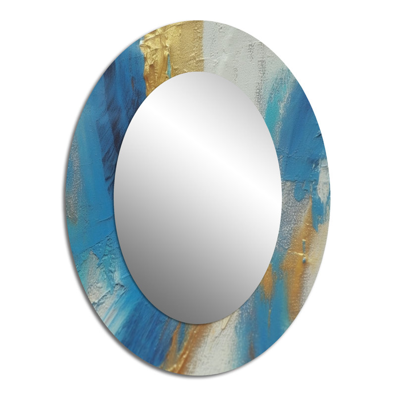 Sudden Sensuality Abstract Turquoise And Gold - Abstract Oval Decorative Mirror On Metal, 40" x 30"