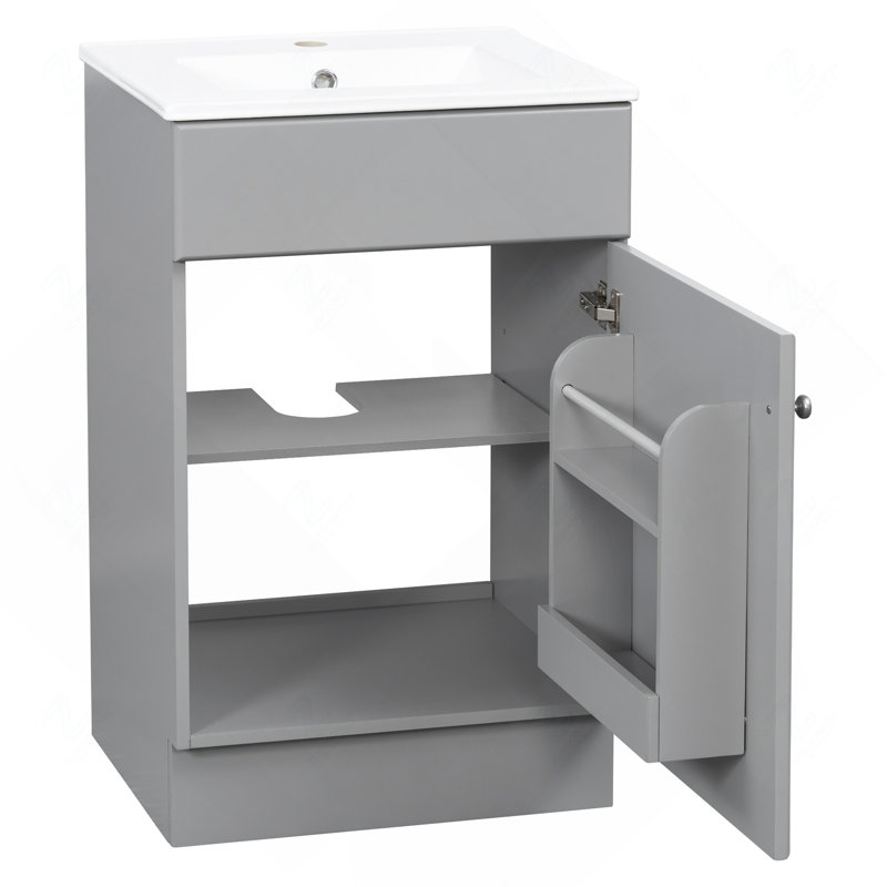 Meuble-lavabo de 20 po avec lavabo, meuble-lavabo avec tablette de porte et tablette réglable, gris, Grey, Argent