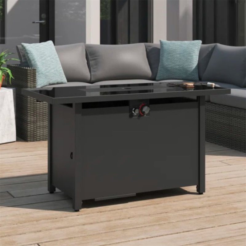 25" H X 42" W Steel Outdoor Fire Pit Table With Lid, Dark Gray