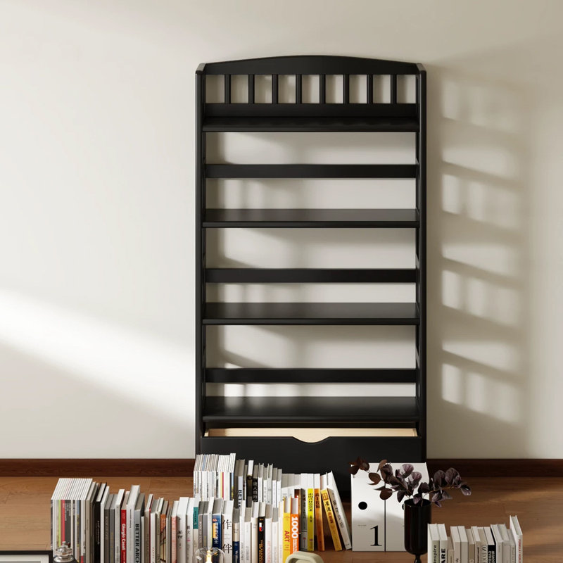 Bibliothèque standard noire moderne en bois massif, L 31,5 po, Noir