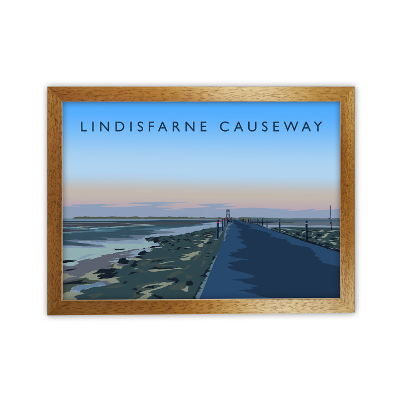 Lindisfarne Causeway by Richard O'Neill - Print, 64cm H x 88cm W x 3cm D, Brown Framed