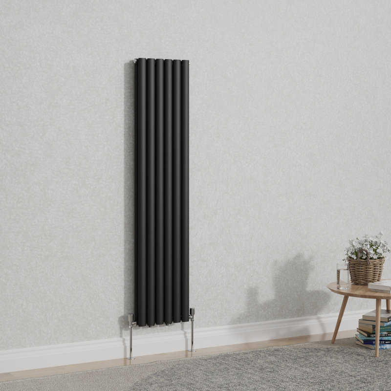 Shoshana Vertical Oval Panel Radiator, Normal Black, 160cm H x 35.4cm W, 1