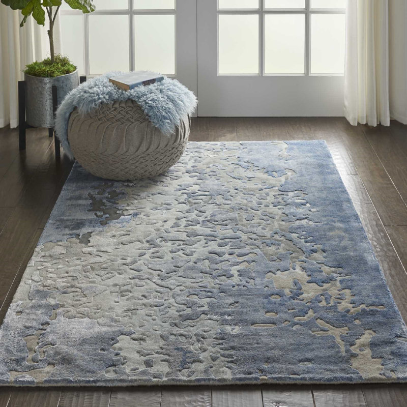 Malaya Abstract Hand-Tufted Blue/Gray Area Rug, Rectangle 3'9" x 5'9"