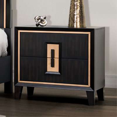 Bedside Table, 1Pc Nightstand, Contemporary Design, Gold Accent Trim, Felt - Lined Drawer, Rubberwood, English Front, Easy Assembly Style Top Solid Wood, Quick