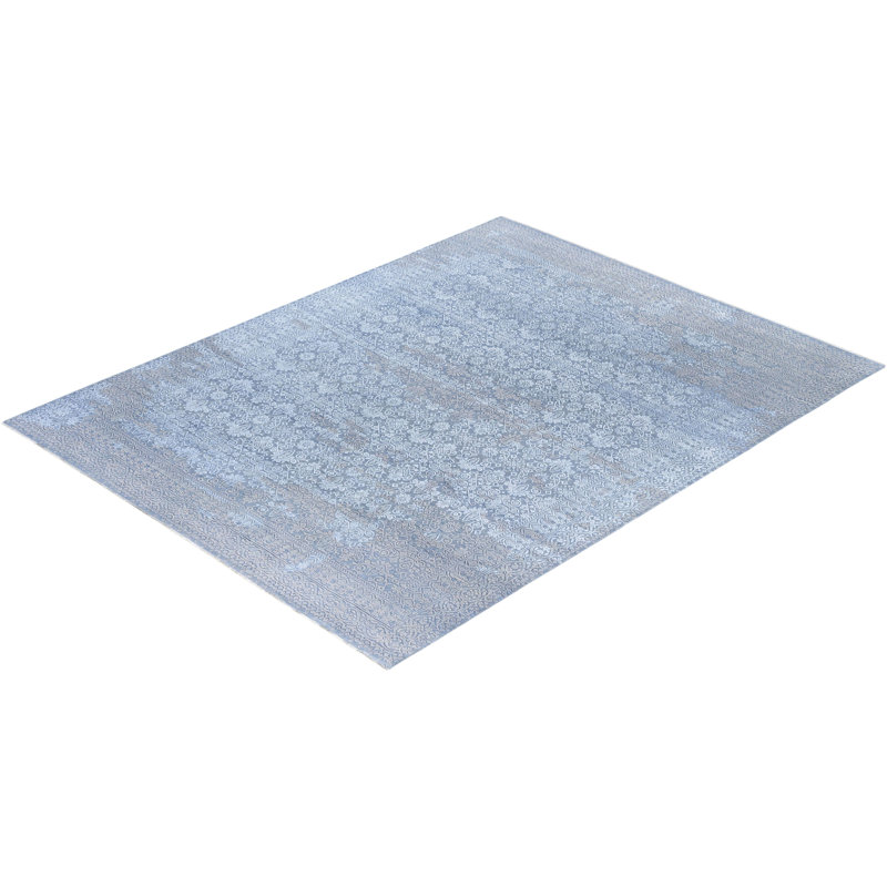 Tapis unique noué à la main gris de 8 pi 2 po x 10 pi 2 po Leonard