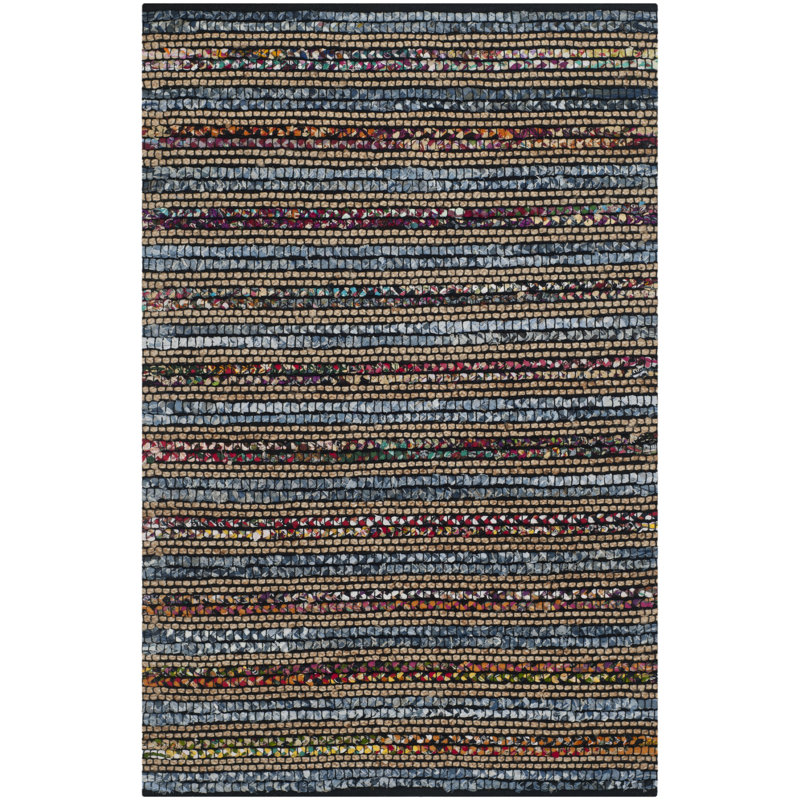 Tapis bleu en coton tissé à la main Doleman, Rectangle de 5 pi x 8 pi