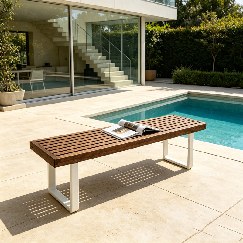 Banc de patio en bois d'acacia, Brun / blanc