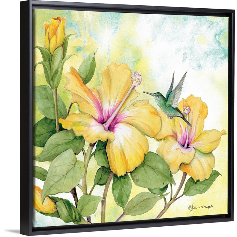 Hibiscus, art mural sur toile, H 12 po x l 12 po x P 1,75 po, Toile avec cadre noir