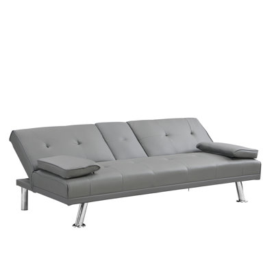 Sofa Bed With Armrest Two Holders  WOOD FRAME, STAINLESS LEG, FUTON PVC