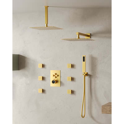  Système de pomme de douche thermostatique double, robinet de douche à pluie haute pression 12 "avec douchette et jet pour le corps