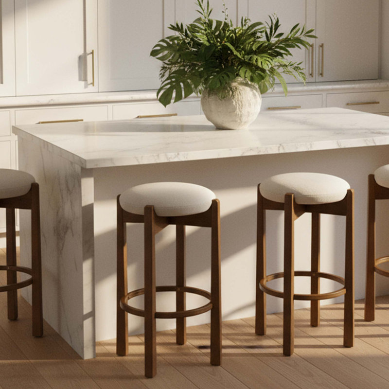 Tabouret de bar rembourré en bois Tara, ensemble de 2, Noyer foncé, 2