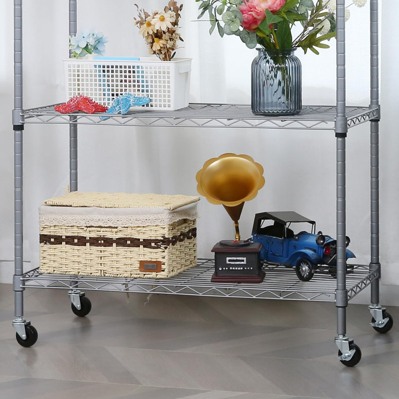 76cm W Metal Shelving Unit with Wheels, Silver
