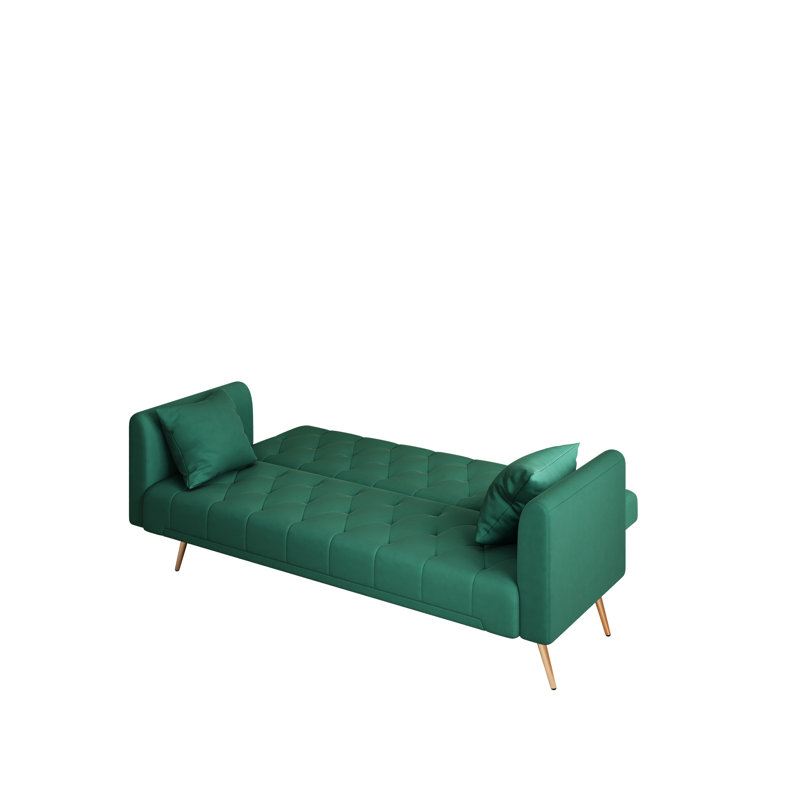 Canapé convertible de 71 pouces en velours vert rétro American, convenant à un petit salon, une chambre à coucher ou un bureau
