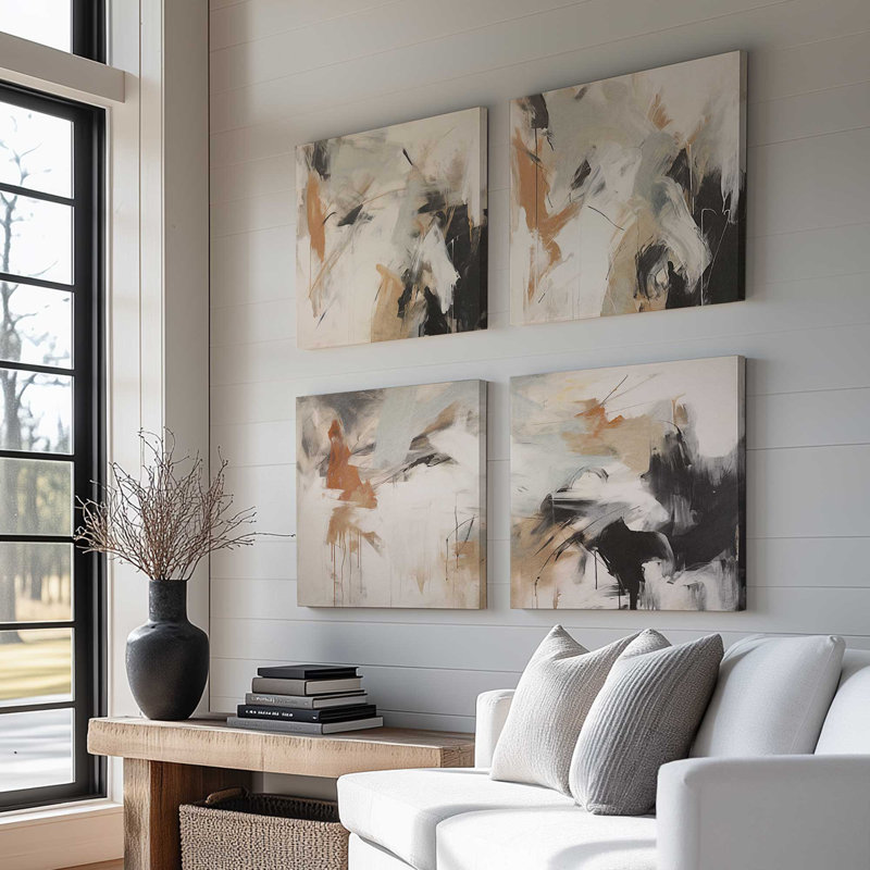 Chaotic Crescendo Set of 4 Canvas Prints in a Frame, Wrapped Canvas, 12" H x 48" W x 1.25" D