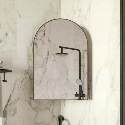 Corner Cabinet with Arched Mirror,Adjustable Shelves,and Space-Saving Design for Small Spaces