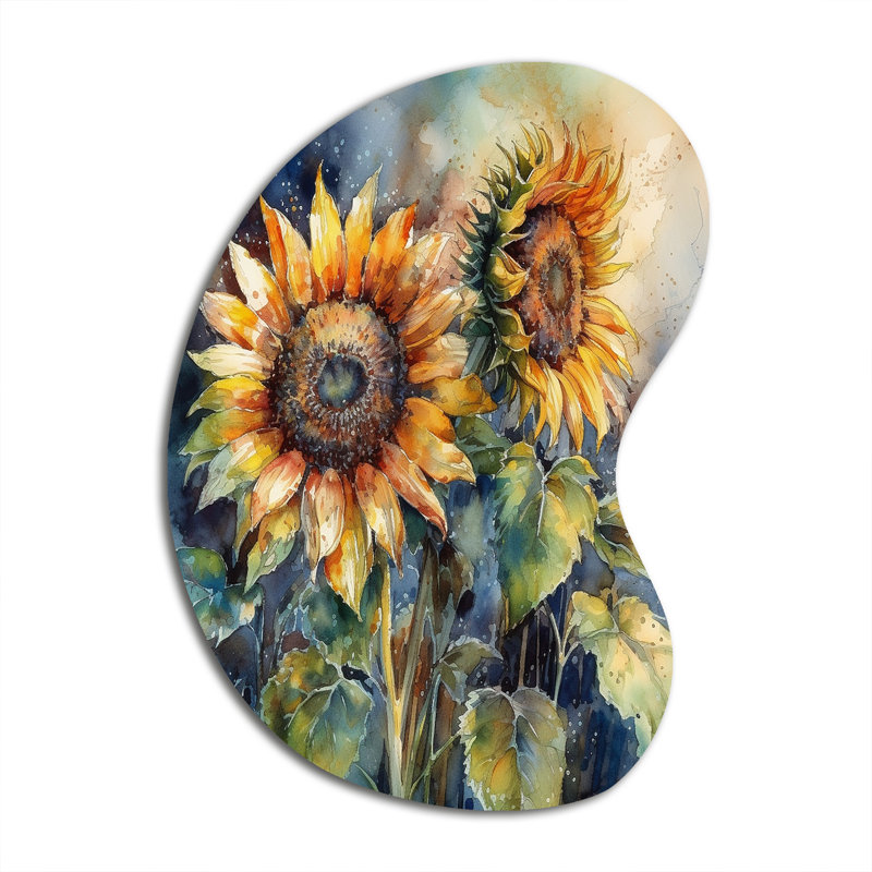 Lagrosa - art mural en forme de tournesol, impression asymétrique jaune sur métal, H 31 po x l 22 po