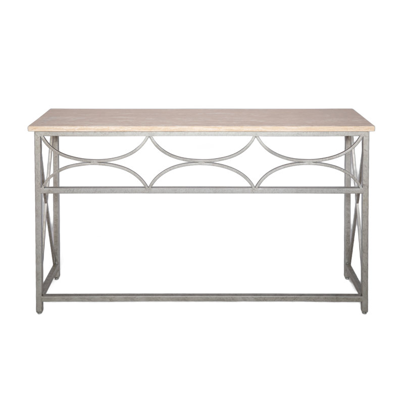 Diamond Console Table, Royal Silver, Lite Travertine