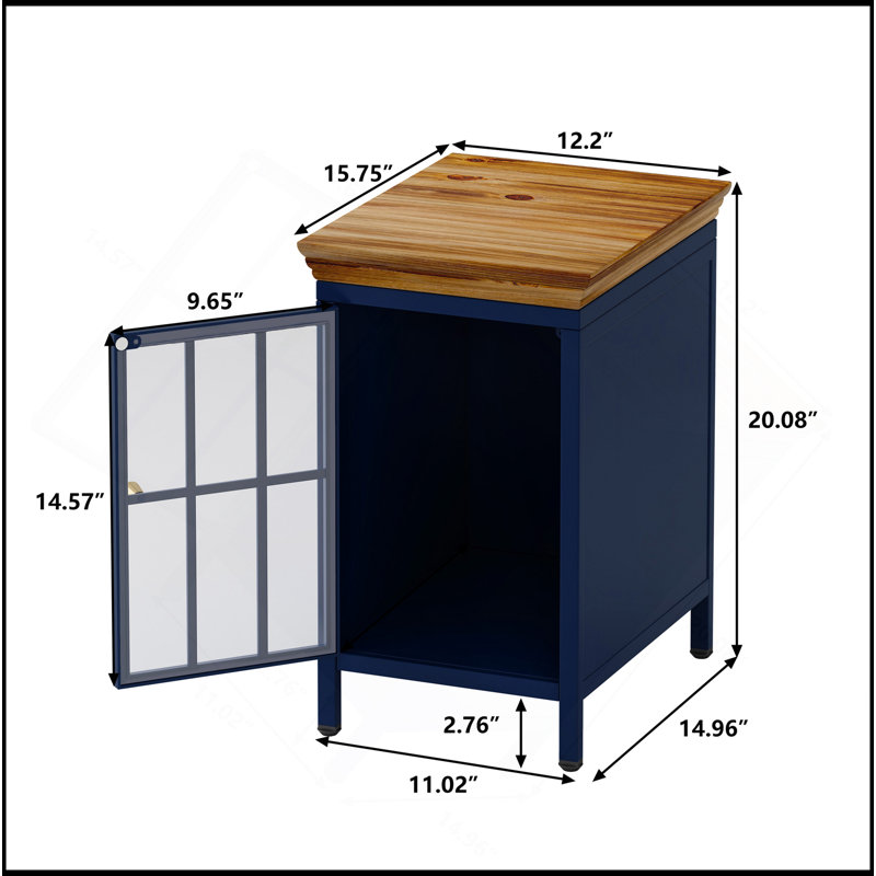 Table de chevet avec armoire de rangement et plateau en bois massif, table de chevet, table basse d'appoint pour chambre à coucher, salon, bleu foncé