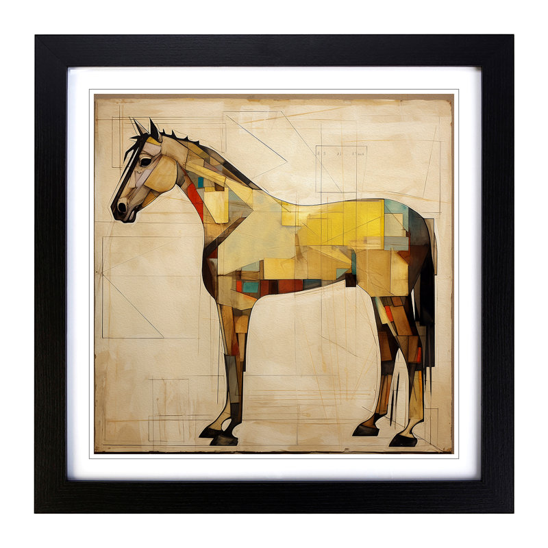 Horse Constructivism No.2 - Single Picture Frame Print on Wood, Black