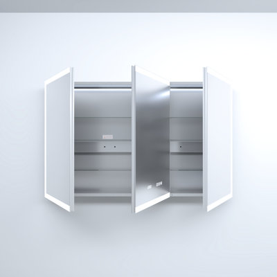 48 In. W X 30 H Rectangular Silver Aluminum Recessed/Surface Mount Medicine Cabinet With High - Definition Mirror, Integrated Led, 110 Soft Close Hinges, Fog Function And Charging Stations Robust
