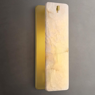 1 - Light 12"/16" Rectangular Brass Wall Sconce Flush Mounted Sconce With Alabaster Shade