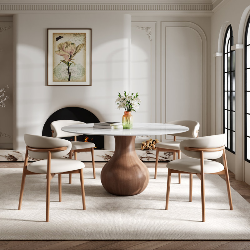 Otelia 7PCS Round Dining Table Chairs Set, Blanc, Ensemble de cinq pièces : table, quatre chaises