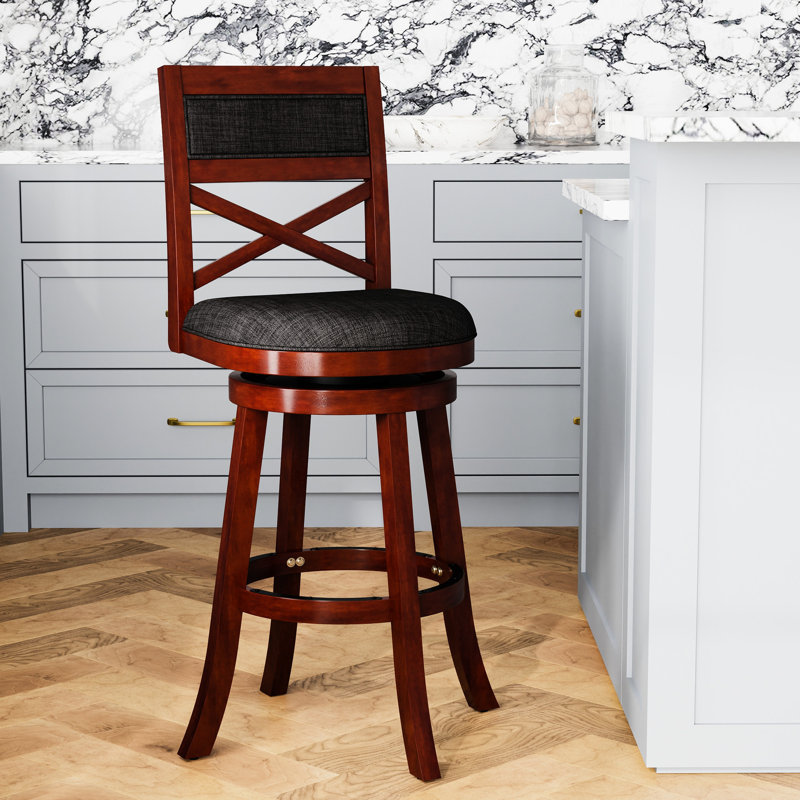 Tabouret de bar pivotant 30 po cerise avec siège moelleux en tissu gris anthracite, Cerisier, Noir
