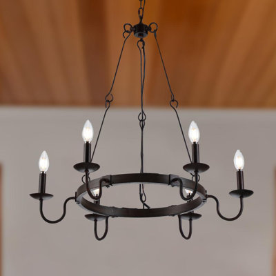 Attleborough 6 - Light 28-Inch Metal Wagon Wheel Chandelier