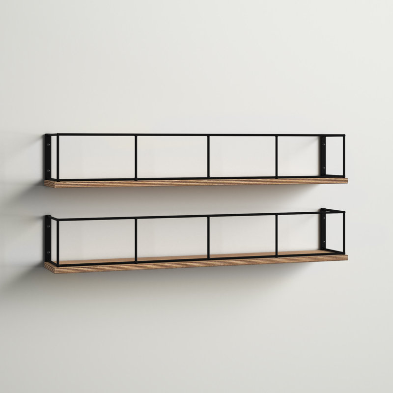 Premont 2 Piece Floating Shelf, Rustic Wood/Black