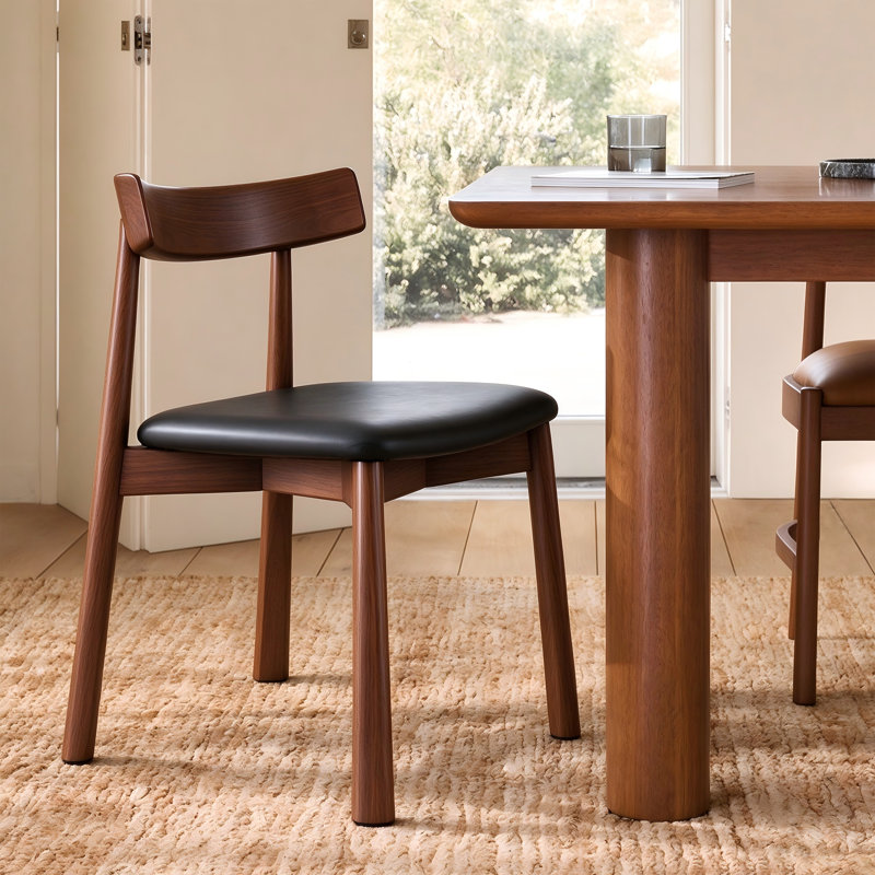 18.11'' H Solid Wood Dining Side Chair with Upholstered Faux Leather Seat