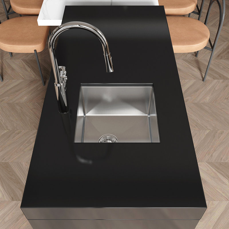 Évier de cuisine en acier inoxydable, simple cuve de 18 po x 18 po, encastré à la main en nickel brossé, avec bonde et crochet standards américains, LS-SSBR07