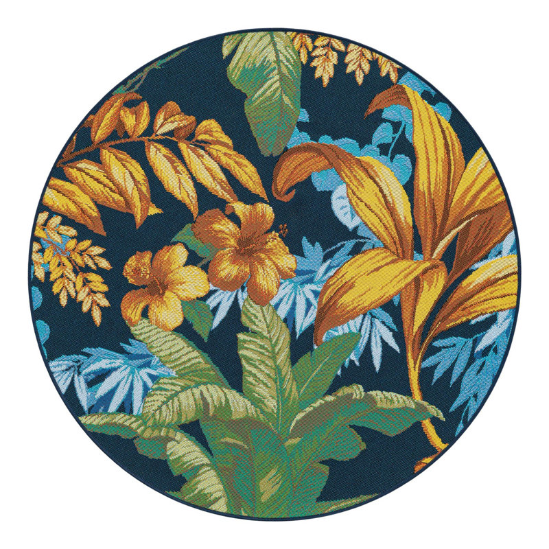 Brett Washable Floral Indoor / Outdoor Rug, Round 4'1"
