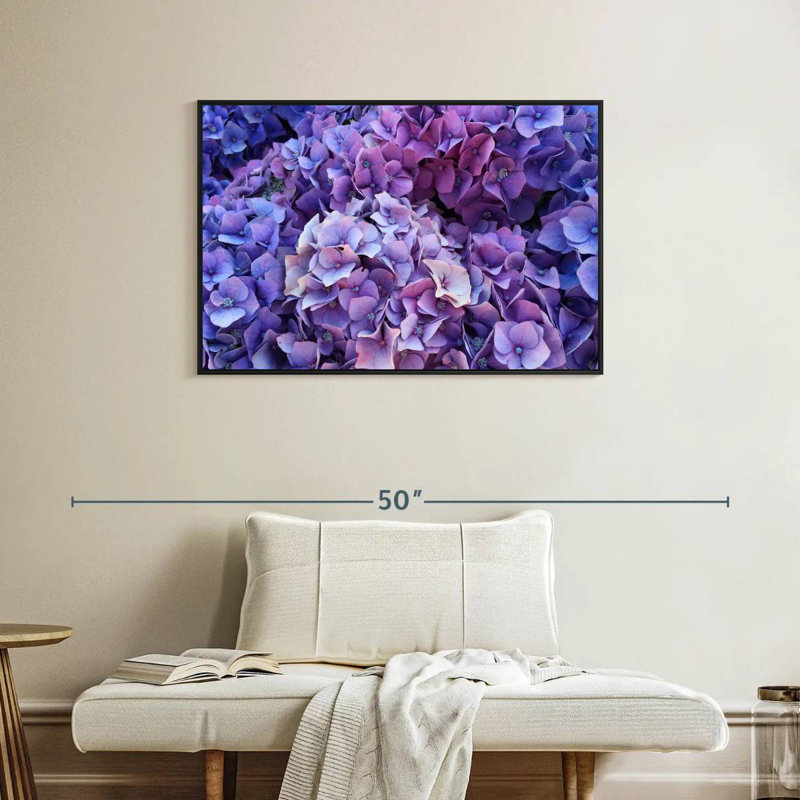Grappes d'hortensias mauves, Cadre flottant noir, 31 po x 21 po