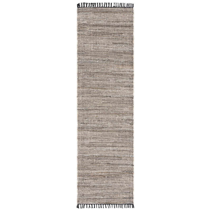 Abiodun Hand Woven Denim/Cotton Rug in Black/Beige, Runner 2'3" x 8'