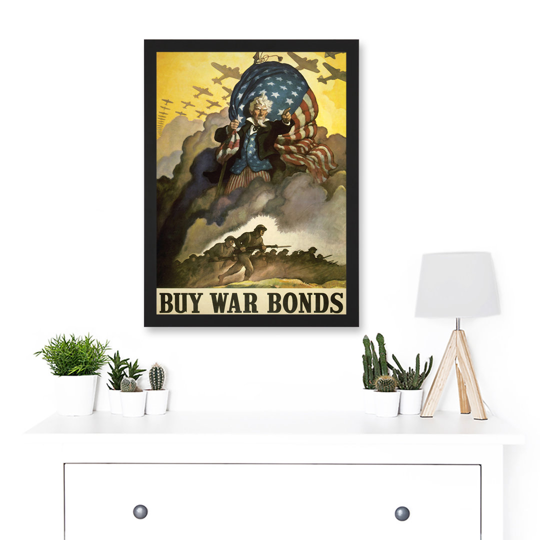 Advert Military WWII War USA Uncle Sam Buy Bond Stars Stripes Flag by Value Does Not Apply - Single Picture Frame Print
