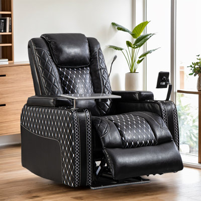Zero Gravity Power Recliner, PU Recliner With Cup Holder/ Laptop Table /Phone Holder/ LED Lights by Ivy Bronx